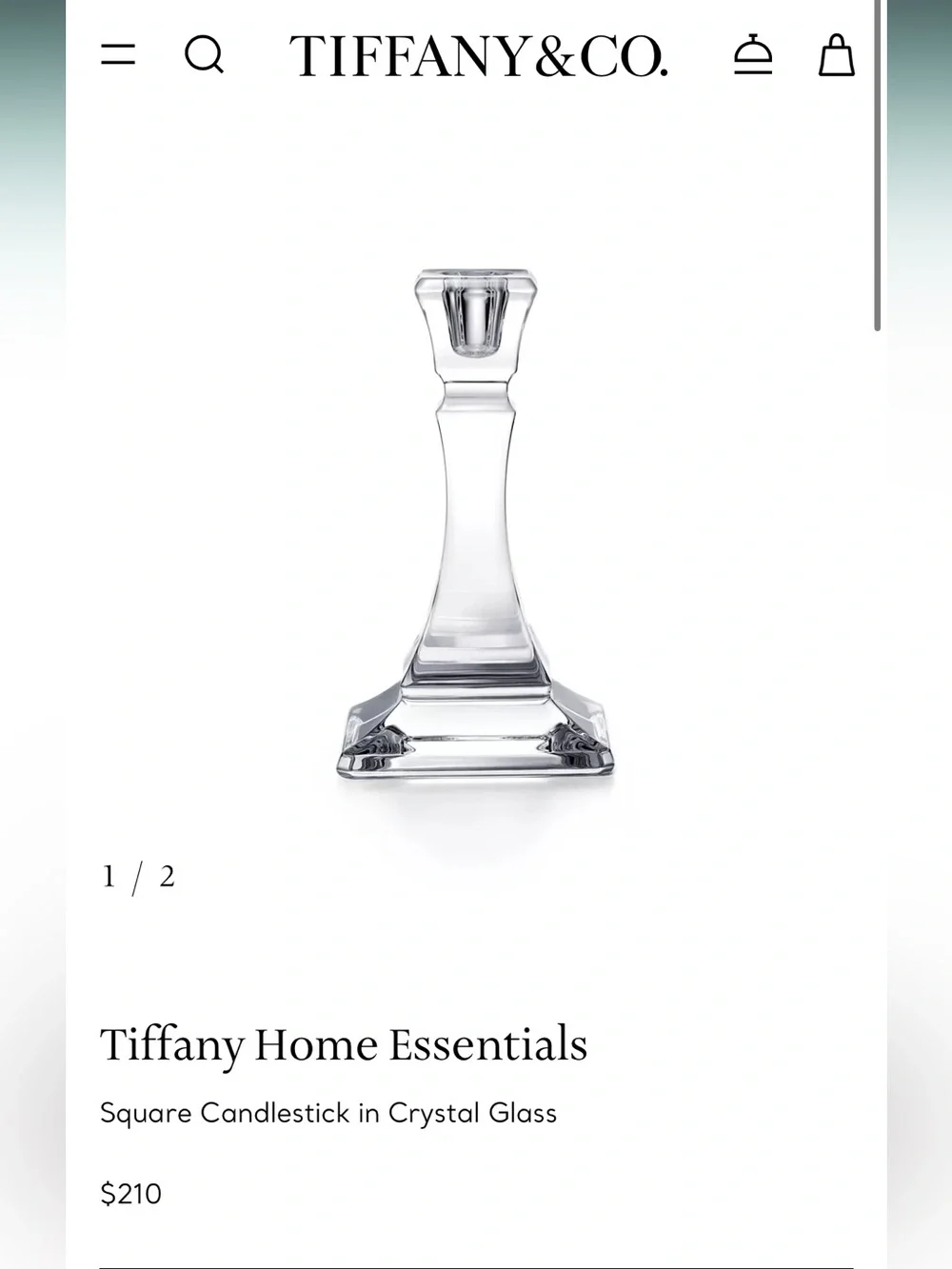 2 Tiffany Home Essentials Square Candlestick in Crystal Glass